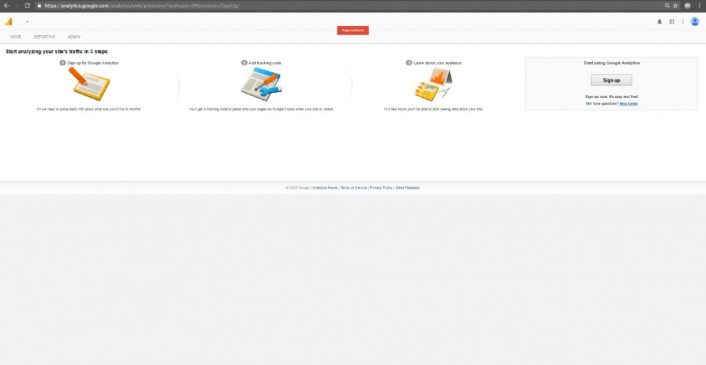 Signing up for Google Analytics