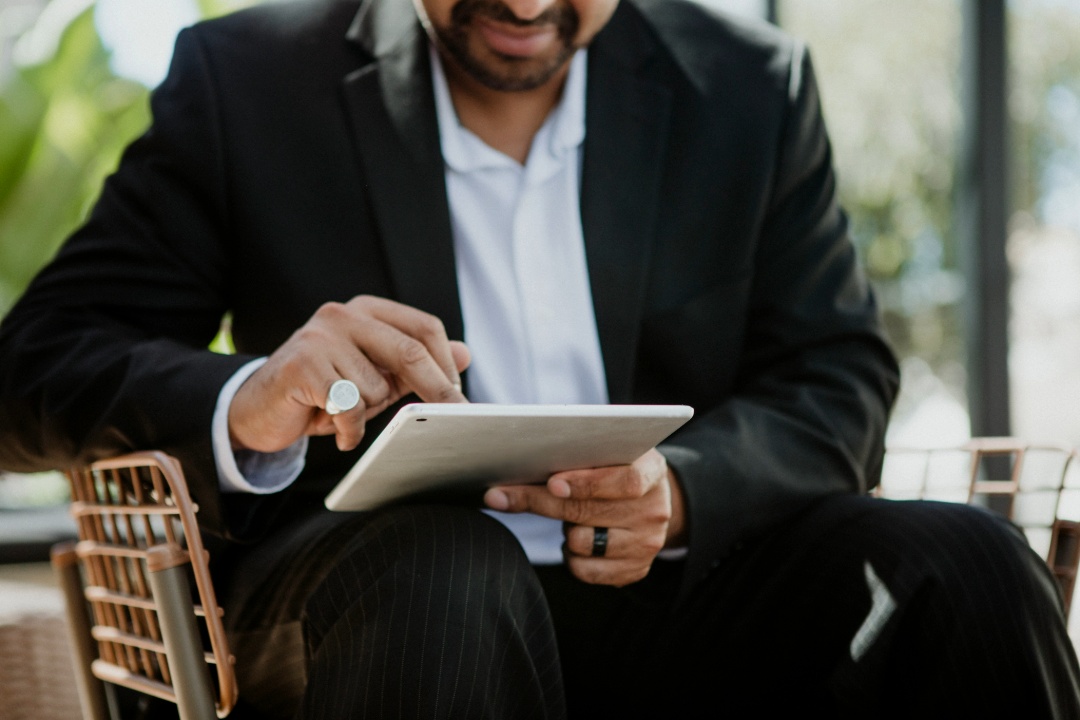 business owner using digital tablet